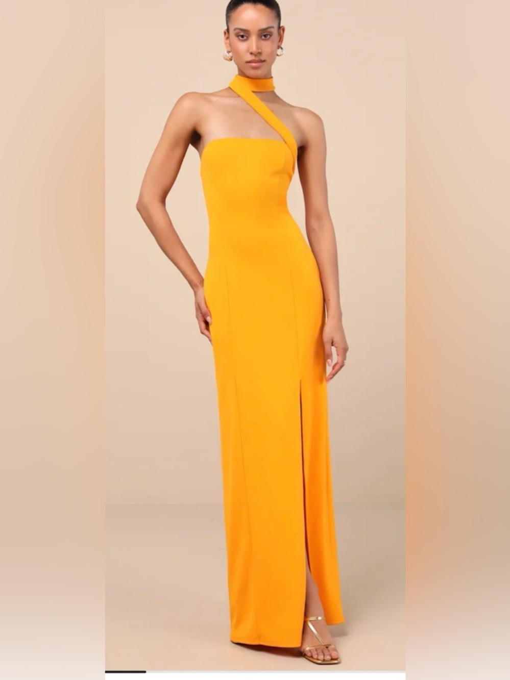Lulu’s BNWT Seraphina Golden Yellow Asymmetrical Column Maxi Dress Size M